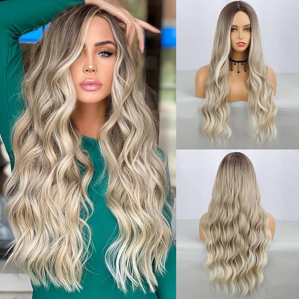 HANYUDIE Ombre Blonde Wig Long Wavy Wig For Women Middle Part Wavy Wigs Synthetic Heat Resistant ... | Amazon (US)