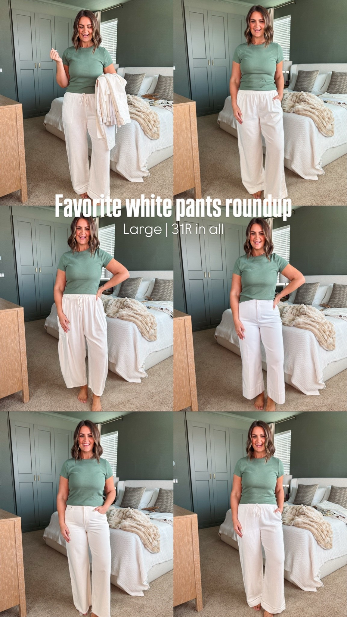 First pair, old navy, large regular
2nd pair, amazon, large
3rd pair(slacks), spanx, large regular 
4th pair(jeans), Abercrombie, 31R
5th pair, Abercrombie, large
Tshirt, large
*also linked my tshirt bra, size large

Size 12, midsize, summer fashion, white pants @abercrombie  @Spanx

#LTKootd #LTKMidsize #LTKWorkwear
