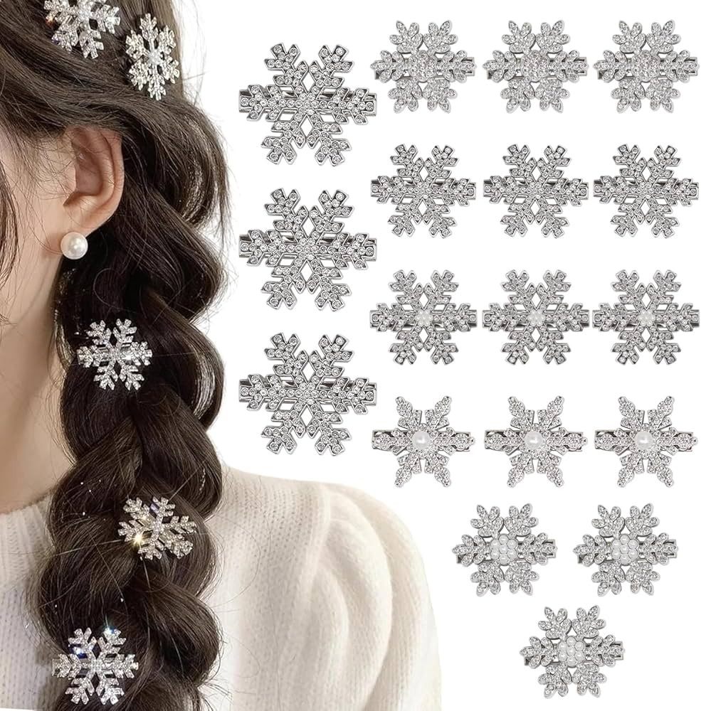 18PCS Snowflake Hair Clips, 6 Styles Rhinestone Snowflake Hair Barrettes Silver Snow Hair Accesso... | Amazon (US)