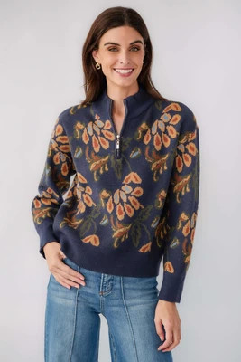 Current Air Floral Print 1/4 Zip Sweater | Social Threads
