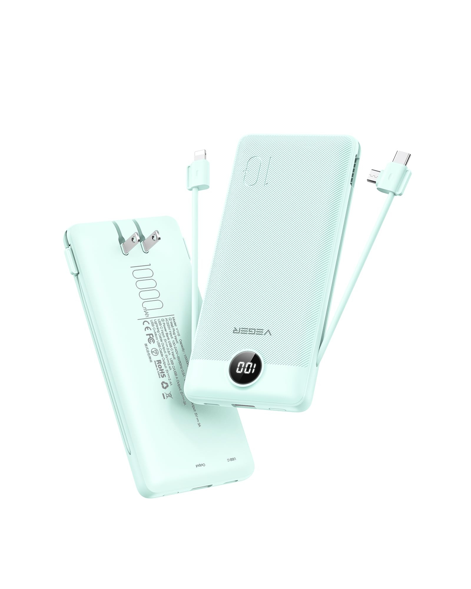 VEGER Portable Charger for iPhone with Built in Cables and Wall Plug, 10000mah Slim Fast Charging... | Amazon (US)