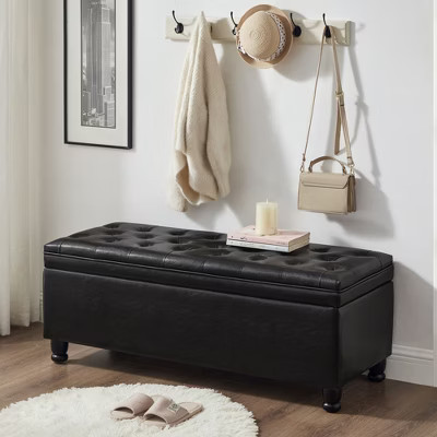 Okak Storage Ottoman Bench with Tufted Button Upholstered Multifunctional Footrest Stool Bed Bench with Spindle Wood Legs for Entryway Bedroom, Black | Target