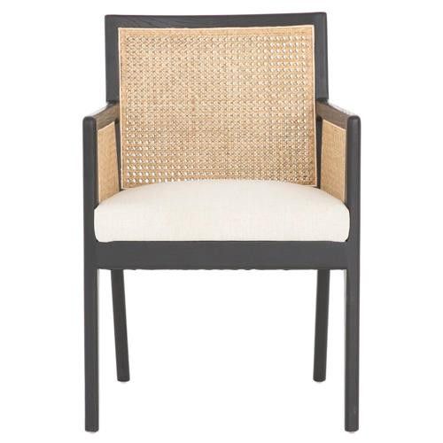 Open Box Annette Black Cane Wood Frame White Performance Dining Arm Chair | Kathy Kuo Home