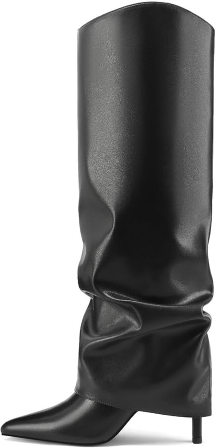 Vaslemuse Womens Fold Over Knee High Slouchy Boots Stiletto High Heel Tall Boots Pointed Toe Side... | Amazon (US)
