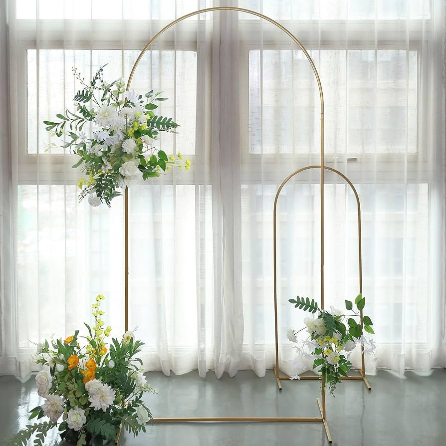 Efavormart 7ft Gold Metal Frame Wedding Arch, Round Rectangular Backdrop Stand, Floral Display Fr... | Amazon (US)