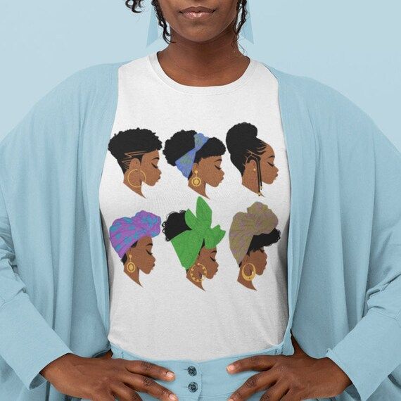 Afro Headwraps Shirt - Short Sleeve Tee - Natural Hair Art - African American - Black Hairstyles ... | Etsy (US)