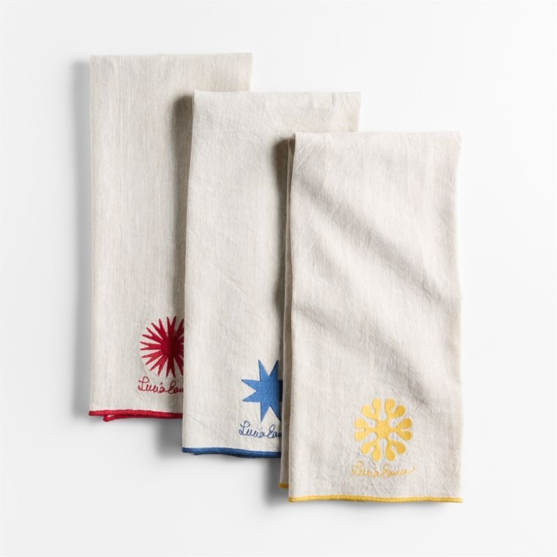 Sunburst Natural Chambray Set of 3 Dish Towels by Lucia Eames + Reviews | Crate & Barrel | Crate & Barrel