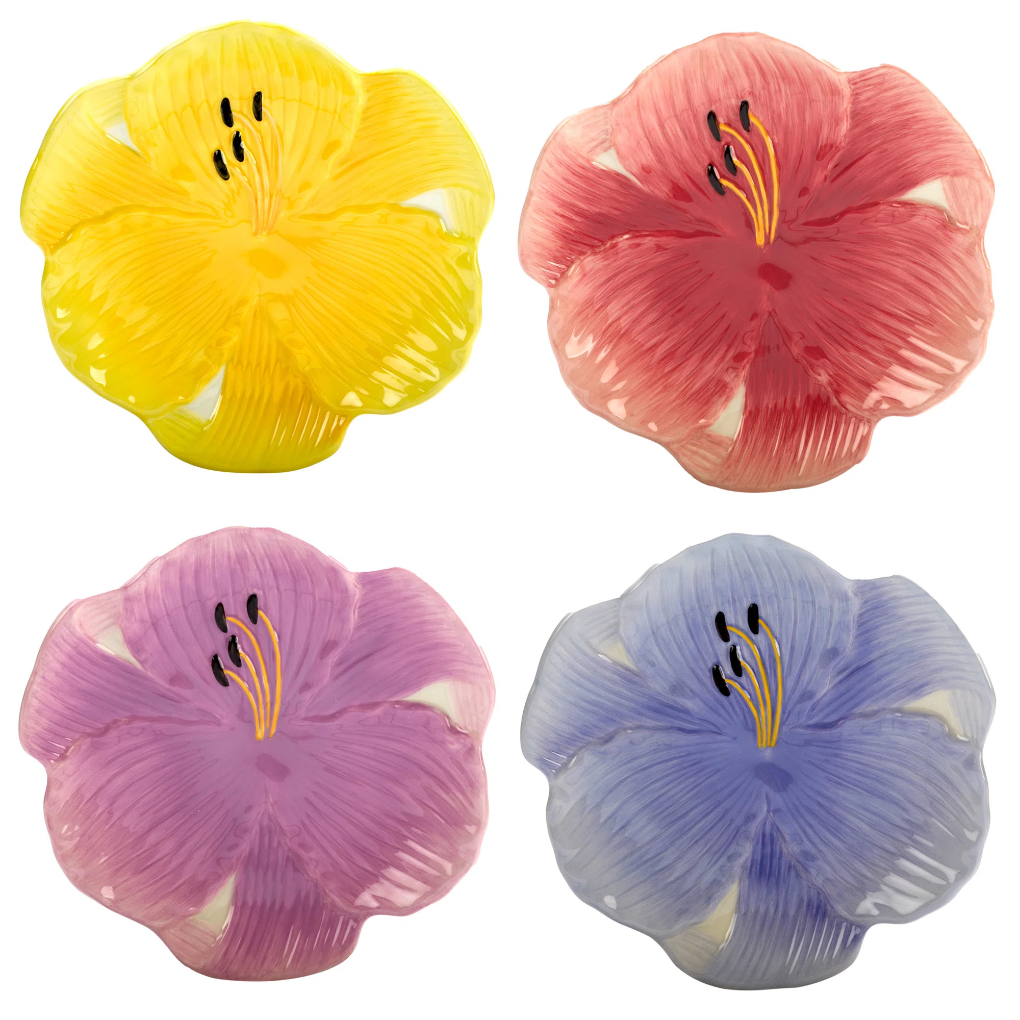 Hummingbirds Set of 4 3-D Floral Dessert Plates 4 asst (Set of 4) | Wayfair North America