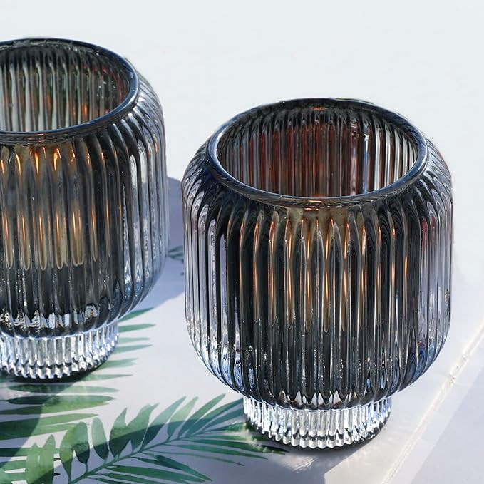 Woho Grey Votive Candle Holders for Table Centerpiece Set of 2, Glass Votive Candle Holder for Ho... | Amazon (US)
