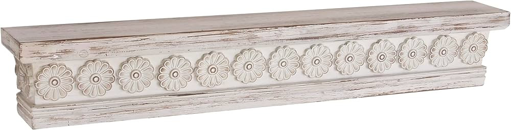 Deco 79 Wood Floral Intricate Carved 1 Shelf Wall Shelf, 36" x 5" x 6", White | Amazon (US)