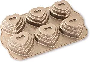 Nordic Ware Cast Bundt Bakeware Tiered Heart Cakelets Toffee, 3-Cup | Amazon (US)