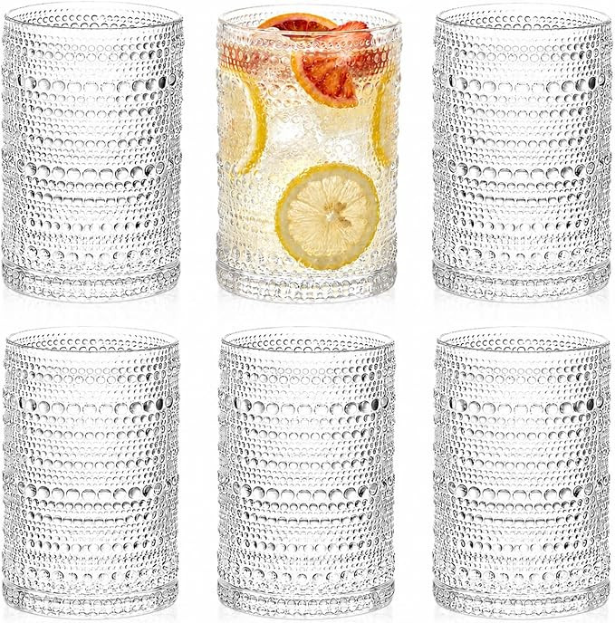 ZOOFOX Set of 6 Vintage Drinking Glasses, 13 oz Clear Hobnail Glasses Tumbler, Embossed Design Gl... | Amazon (US)