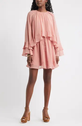Treasure & Bond Tiered Long Sleeve Chiffon Minidress | Nordstrom | Nordstrom