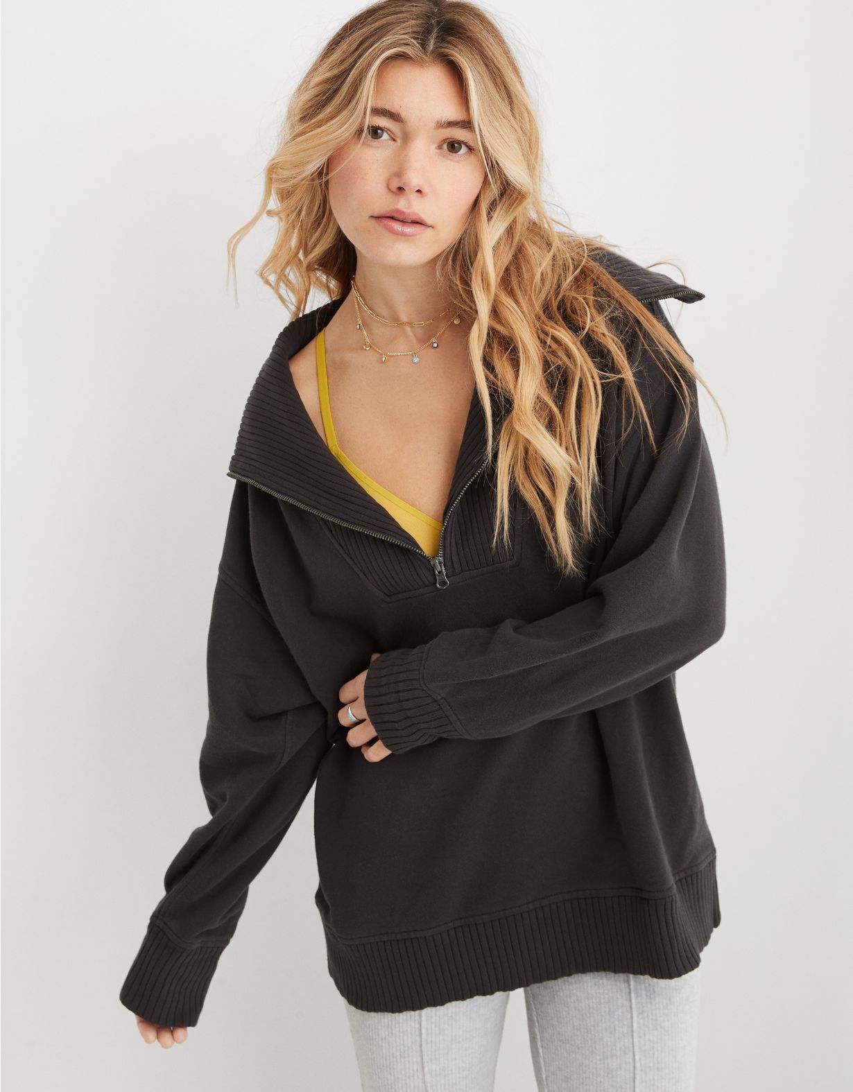 Aerie Down-To-Earth Quarter Zip Sweatshirt | American Eagle Outfitters (US & CA)