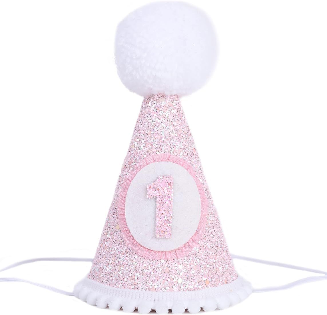 LINLULU First Birthday Hat for Baby Girls - White and Pink Glitter Birthday Hat, 1st Birthday Gir... | Amazon (US)