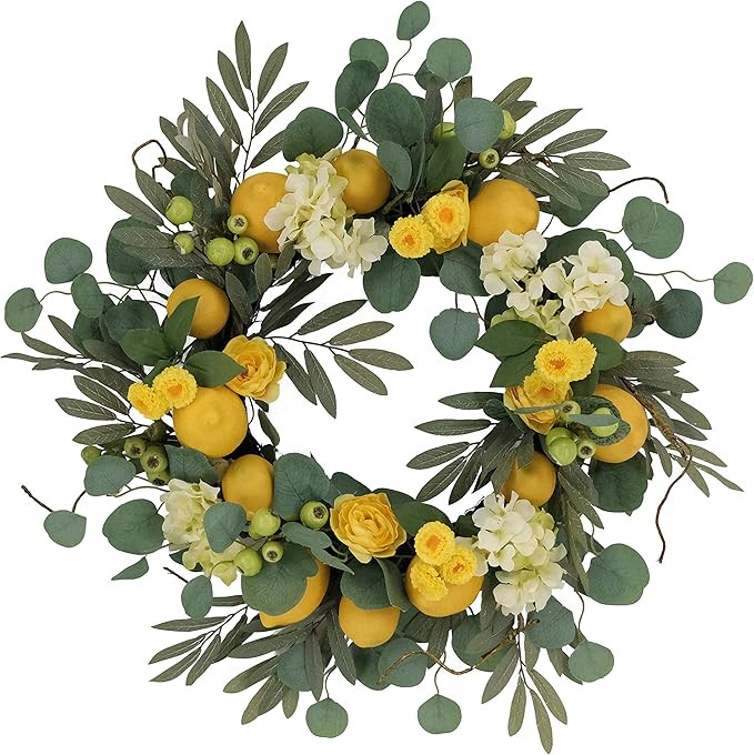 Puleo International 24" Artificial Lemon and Hydrangea Floral Spring Door Wreath | Amazon (US)