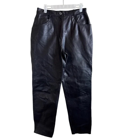 Tower Hill Collection Black Leather High Rise Straight‎ Let Pants Women Size 10 | Poshmark