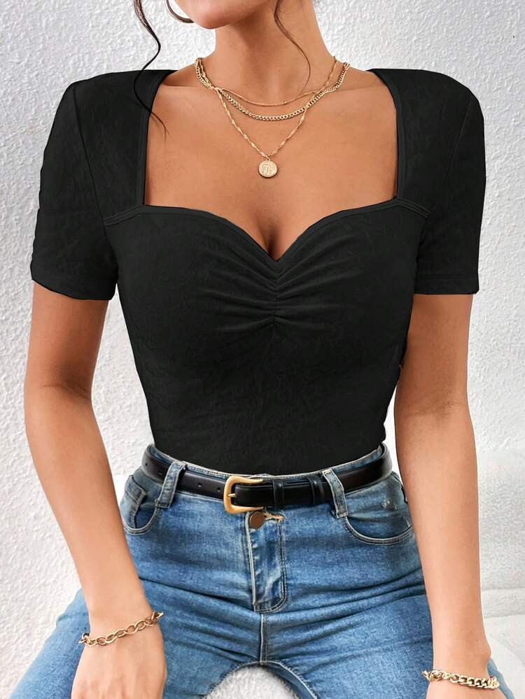 SHEIN Sweetheart Neck Ruched Bustier Tee
       
              
              $6.64  
        $6.... | SHEIN