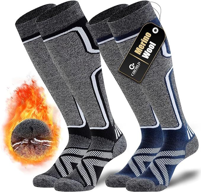 Cirorld 2 Pairs Merino Wool Ski Socks Women Men Knee High Winter Warm Skiing Socks High Performan... | Amazon (US)