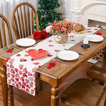 Siilues Valentines Table Runner, Valentines Day Decorations Love Heart Valentines Runner for Tabl... | Amazon (US)