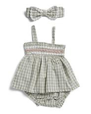 2pc Newborn Girls Gingham Sunsuit Set With Headband | TJ Maxx