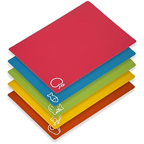 Extra Thick Flexible Plastic Cutting Board Mats with Food Icons & EZ-Grip Waffle Back, (Set of 6)... | Amazon (US)