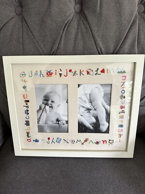 New Pottery Barn Embroidered ABCs Picture Frame - 12"x15" - Holds 2 4x6 Photos  | eBay | eBay US