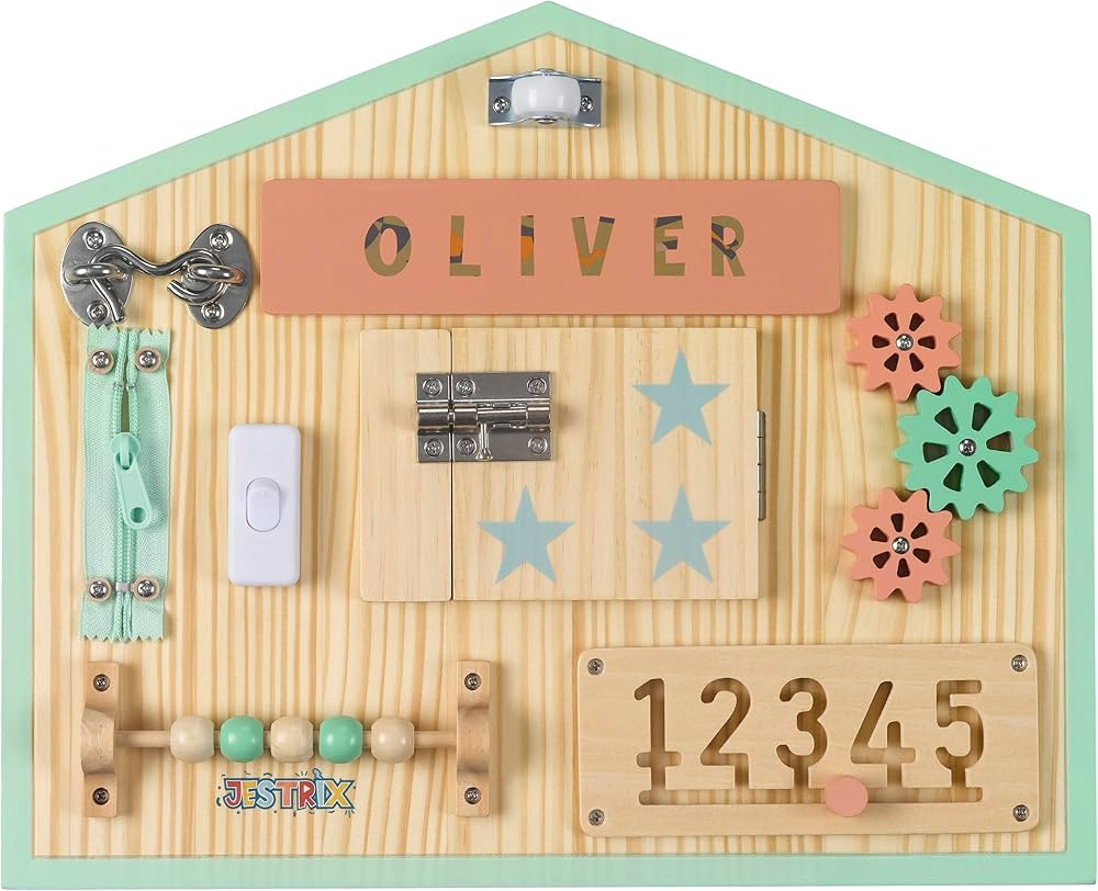 JESTRIX Montessori Busy Board for Toddlers - Personalized Sensory Toys with 11 Activities - Solid... | Amazon (US)