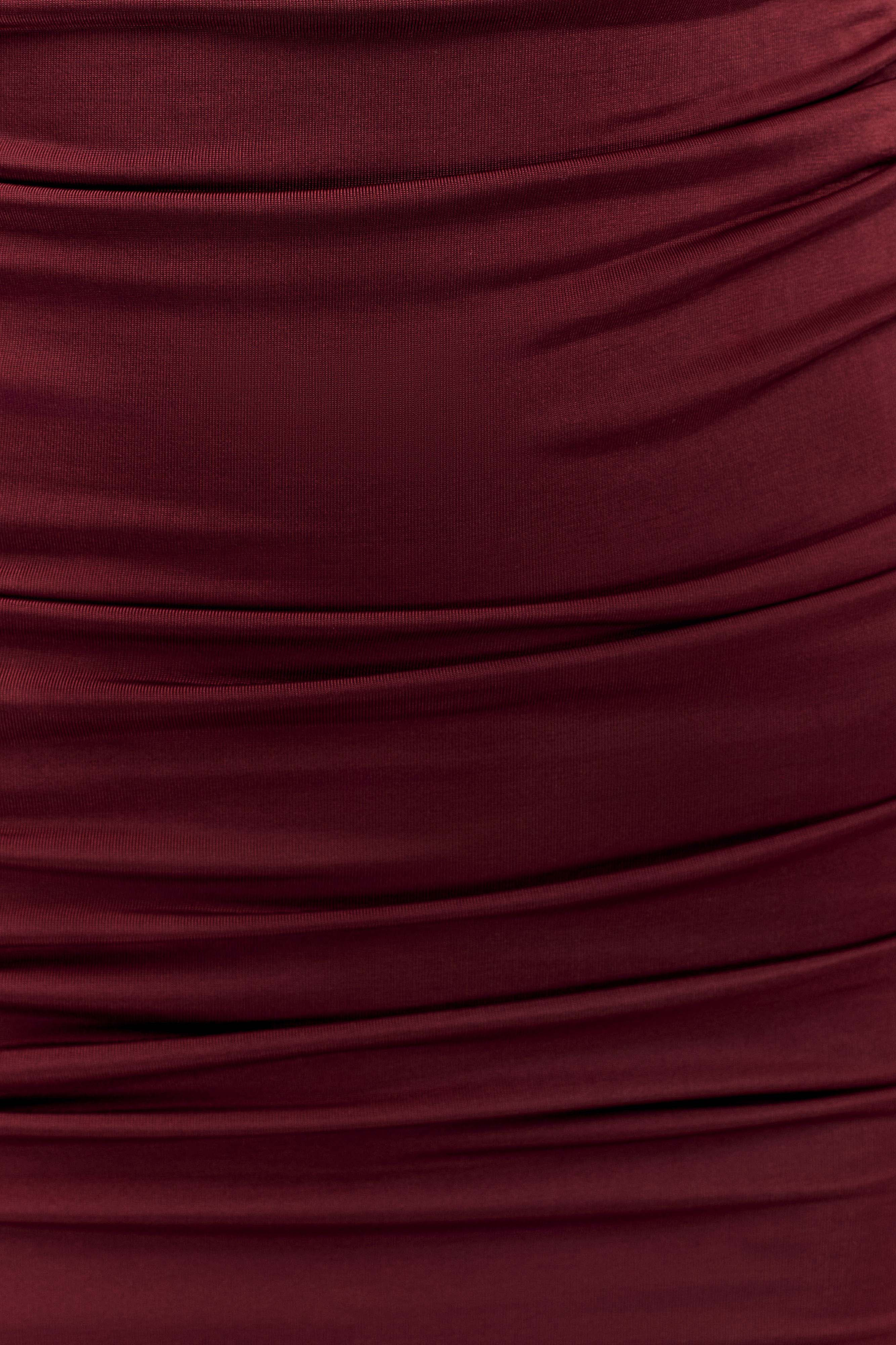 Hayden Long Sleeve Plunge Mini Dress - Burgundy | Meshki UK