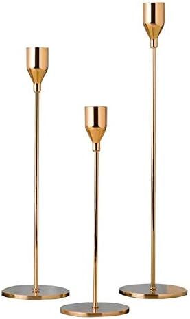 Sziqiqi Metallic Skinny Candlestick Holders Set of 3 for Taper Candles, Wedding/Dinning Table Dec... | Amazon (US)