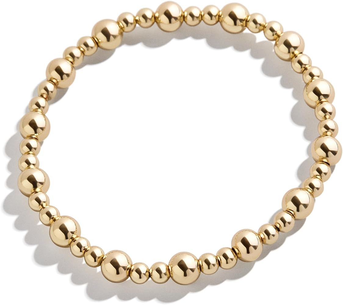 Milan Pisa Bracelet - Gold Plated Brass Stretch Bangle with 4mm & 5mm Multi-Sized Beads - Hypoall... | Amazon (US)