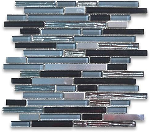 Stone Center Online Blue Gray Glass Mix Electroplate and Stainless Steel Random Brick Mosaic Tile... | Amazon (US)