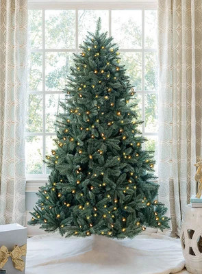 7' Tribeca Blue Spruce Artificial Christmas Tree with 550 Warm White LED Lights | King of Christmas