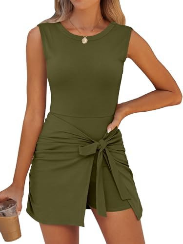Caracilia Women Summer Sleeveless Bodycon Tie Cinched Waist Romper Skort Mini Dress Built in Shor... | Amazon (US)