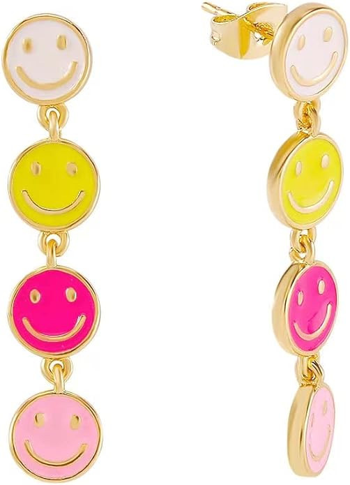 Colorful Happy Smile Face Dangling Earrings - Charms Round Pendants Multiple Colors Dangle Earrin... | Amazon (US)