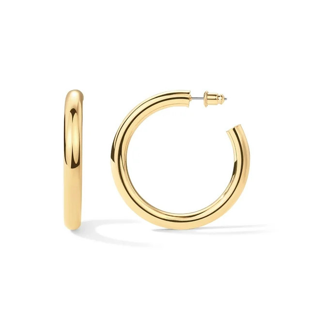 PAVOI 14K Yellow Gold Plated Lightweight Chunky Open Hoops | Gold Hoop Earrings for Women | 50mm ... | Walmart (US)