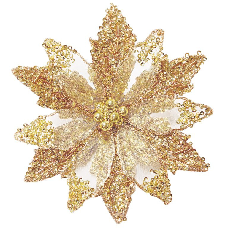 Gold Beaded Poinsettia Christmas Clip Ornament, 5.9 in, by Holiday Time | Walmart (US)