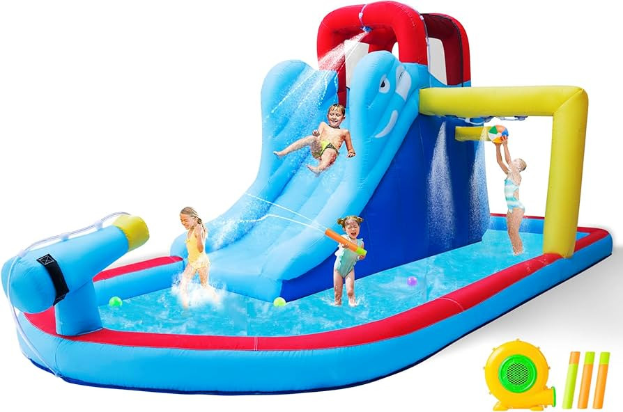 JOYLDIAS Inflatable Bounce House, Water Slide Bouncer Playhouse Castle w/Splash Pool, Climbing Wa... | Amazon (US)