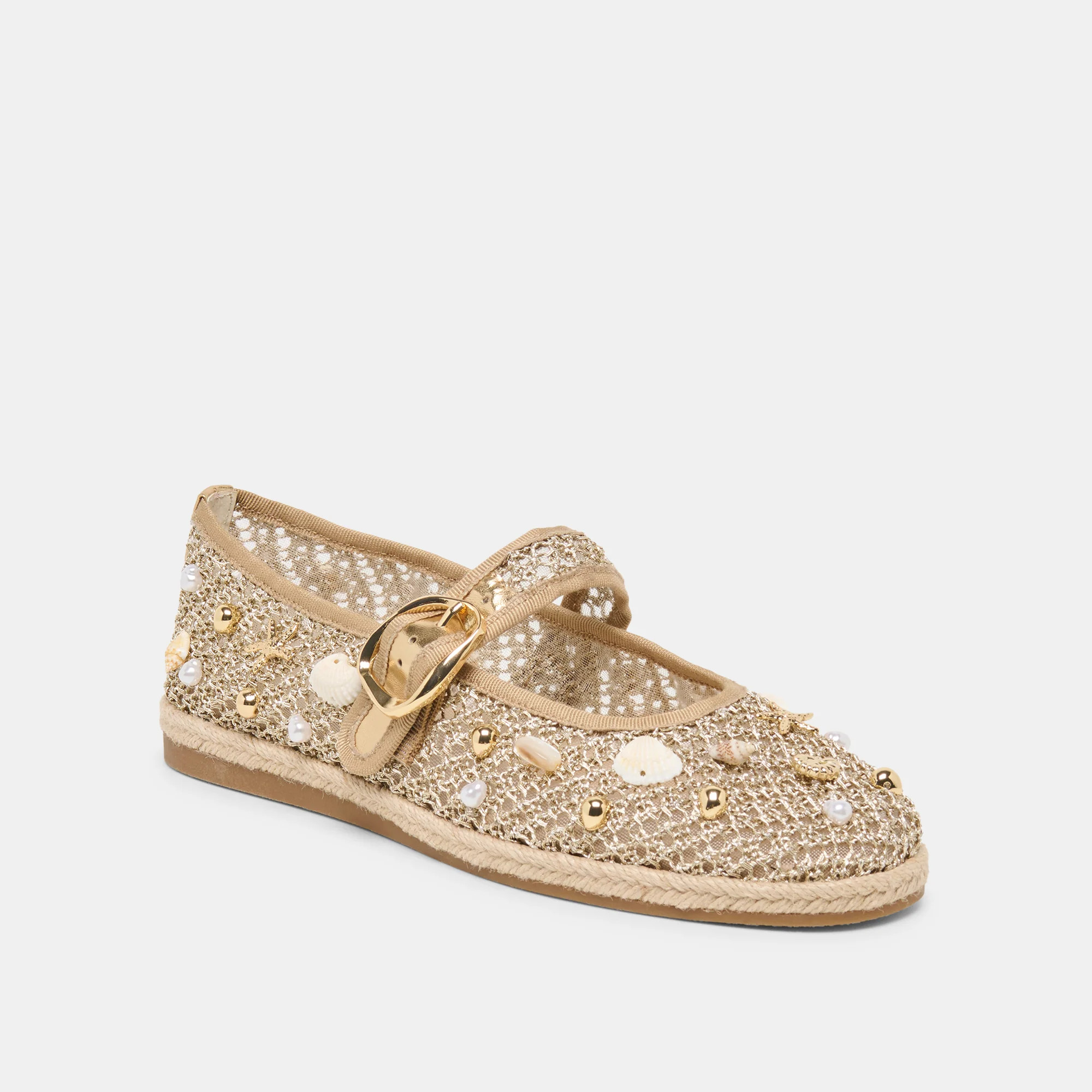 Ralph Gold Beaded Raffia Ballet Flats | Dolce Vita | DolceVita.com
