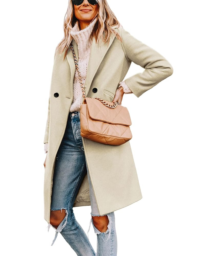 Tanming Women's Notch Lapel Double Breasted Wool Blend Mid Long Pea Trench Coat | Amazon (US)