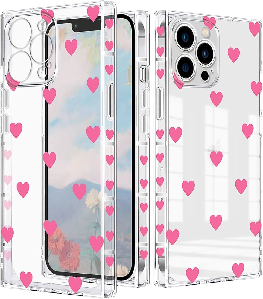 Compatible with iPhone 13 Pro Max Case Square Cute Girly Clear Heart Love Pattern Print for Girls... | Amazon (US)