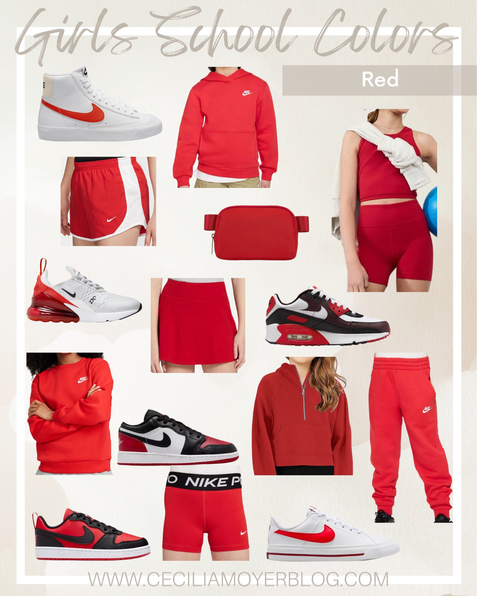 Girls activewear for back to school - red school colors - Nike pro - Nike sneakers - kids activewear  - red belt bag 