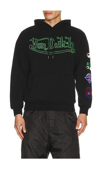 Von Dutch Logo Sleeve Patches Hoodie in Black. - size XL/1X | Revolve Clothing (Global)