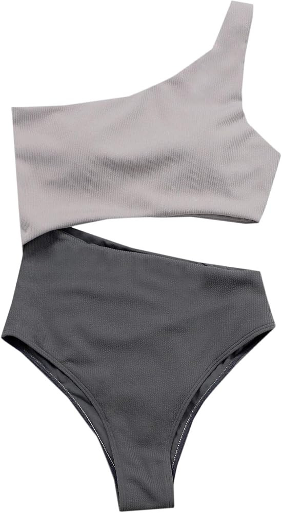 SOLY HUX Women's One Shoulder Cut Out Colorblock Monokini One Piece Swimsuit | Amazon (US)