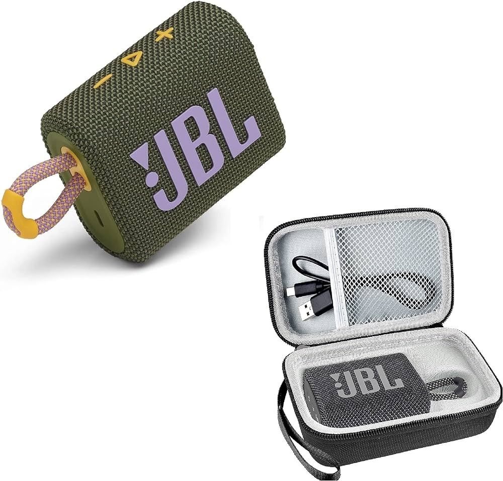 JBL Go 3 Portable Waterproof Wireless Bluetooth Speaker Bundle with Premium Carry Case (Green) | Amazon (US)