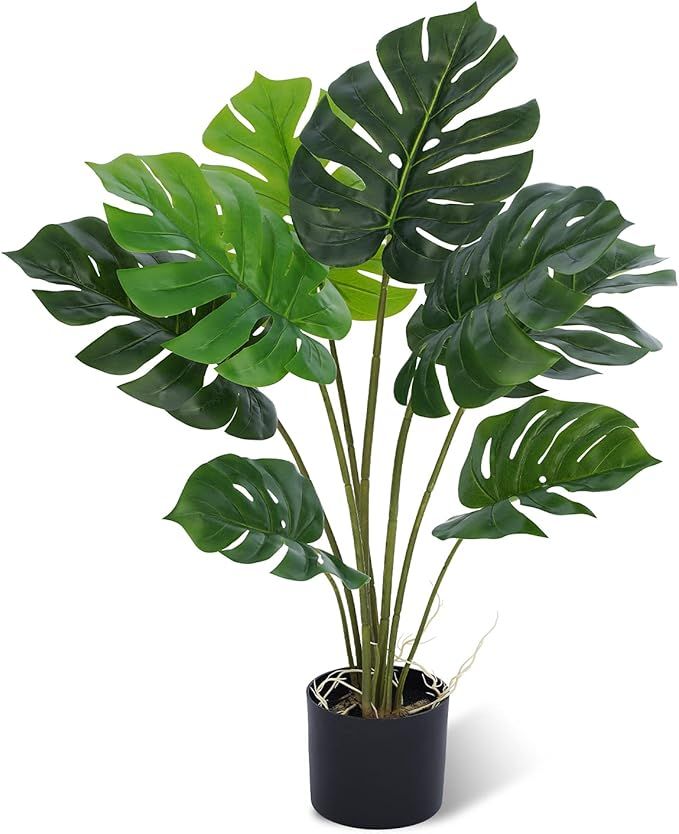 Artificial Faux Plant Fake Tree-Tropical Palm Tree - Monstera Deliciosa Swiss Cheese Plant - 2.8 ... | Amazon (US)