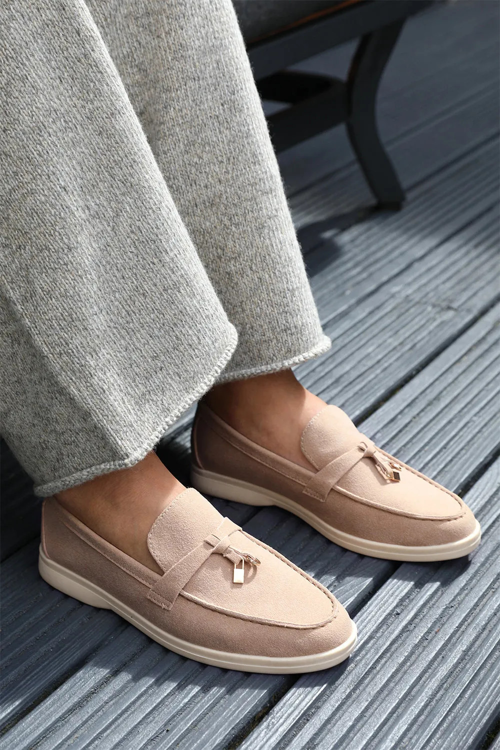 Taupe Where's That From 'Pegasus' Slip On Trim Loafers With Accessory Detailing | Boohoo | Boohoo.com (UK & IE)