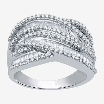 Womens 1 CT. T.W. Lab Grown White Diamond Sterling Silver Crossover Cocktail Ring | JCPenney