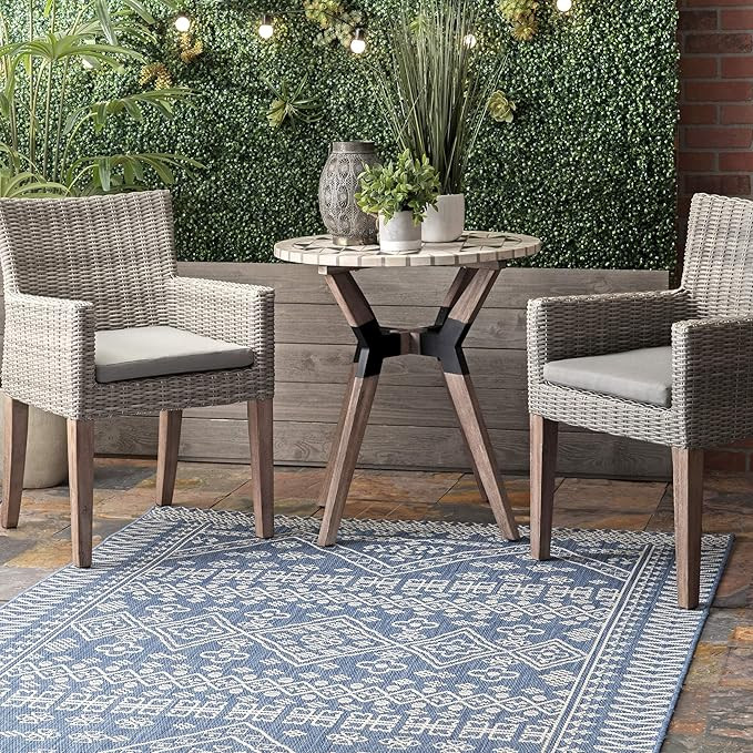nuLOOM Kandace Tribal Indoor/Outdoor Area Rug, 7' 6" x 10' 9", Blue | Amazon (US)