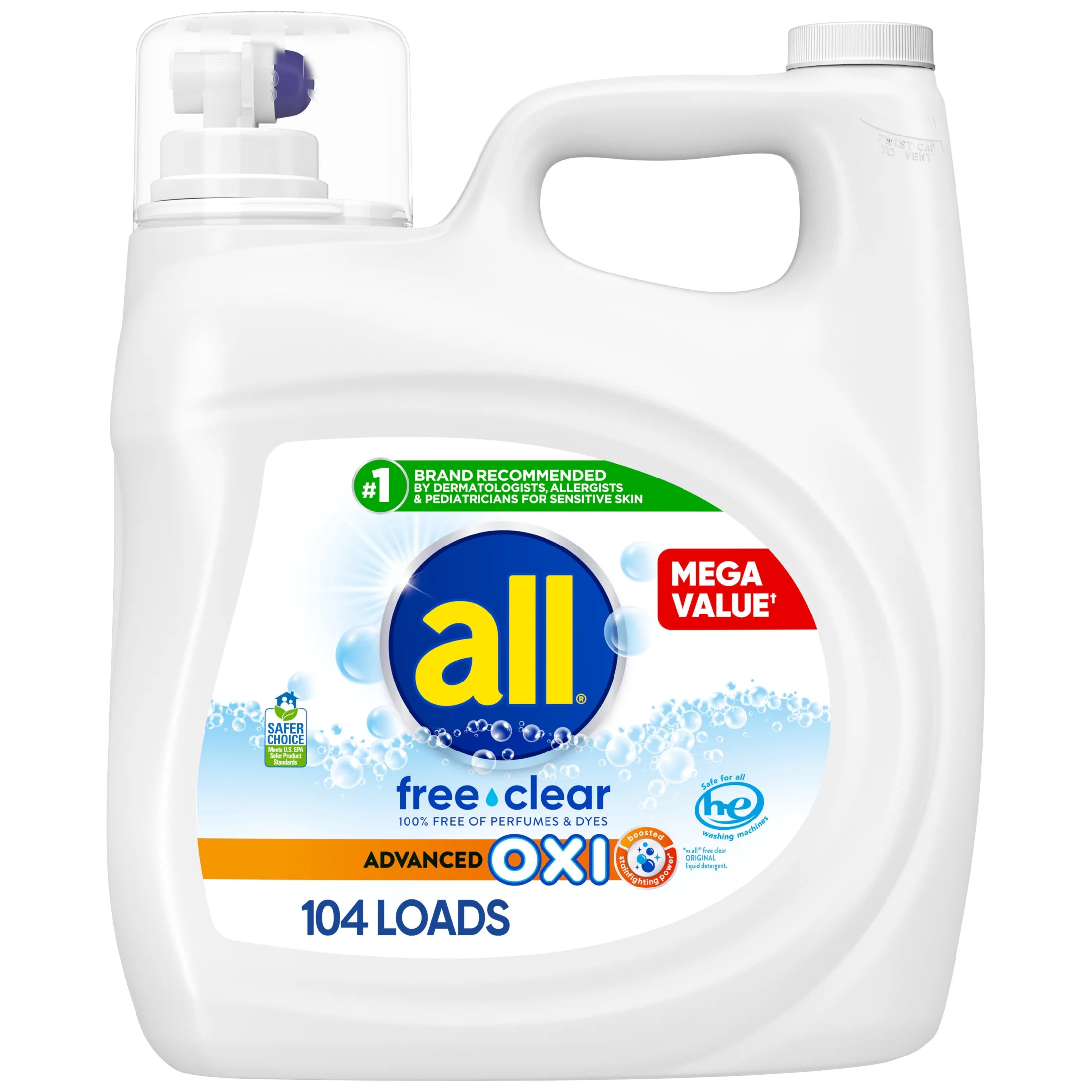 all Free Clear Liquid Laundry Detergent, Oxi, 154oz, 103 Loads | Walmart (US)